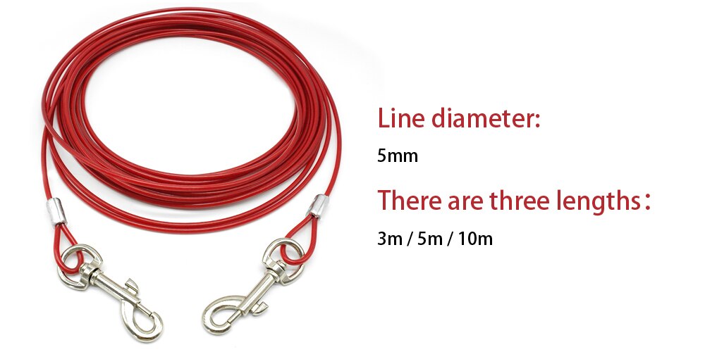 Outdoor Tie Out Leash Cables for Dogs - Available in 3m, 5m, and 10m