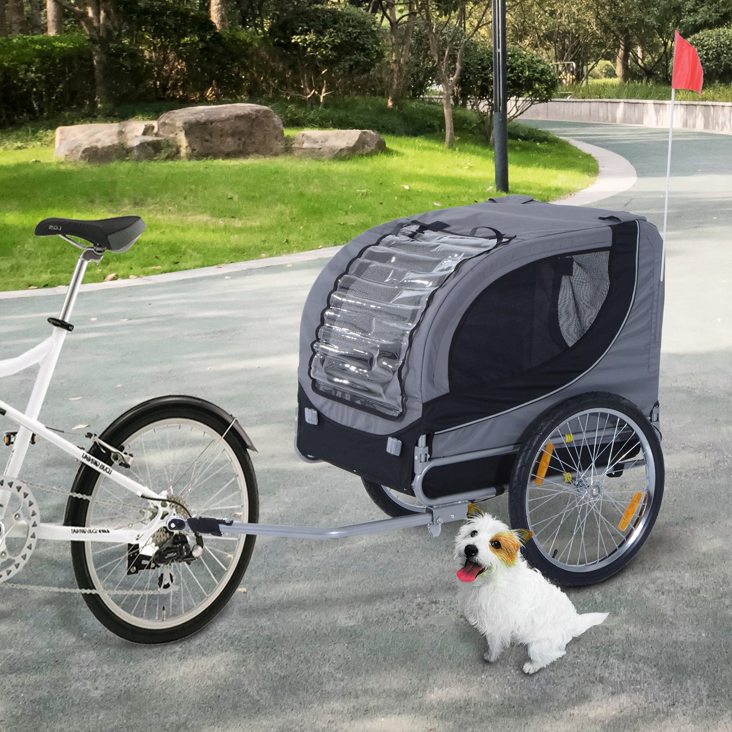 Foldable Gray Pet Bike Trailer for Dogs and Cats - Travel Carrier